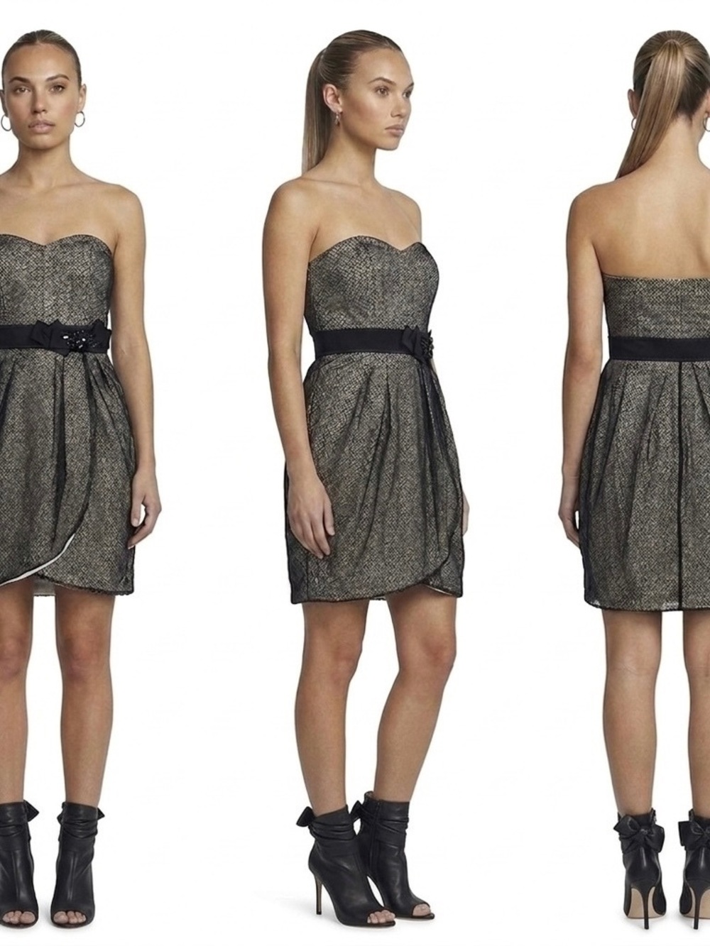NWT Max & Cleo Strapless Sweetheart Dress Black Nude Wait Mark Beads Zip Party